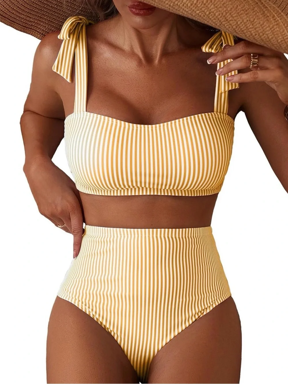 Herseas Women's Tie Shoulder Bikini Sets 2 Piece High Waisted Swimsuit - Size XS
